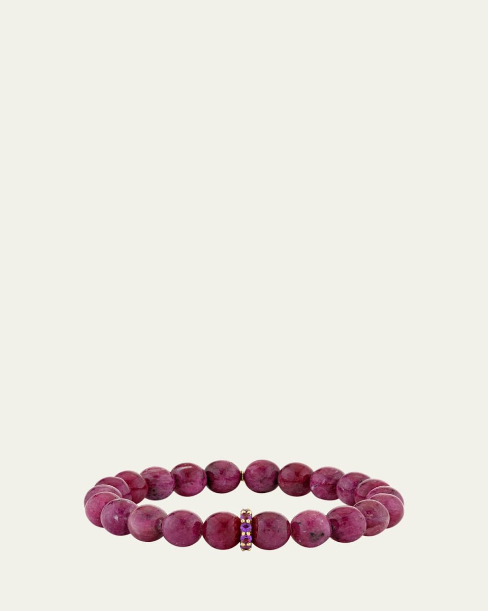 14K Yellow Gold Rondelle and Large Amethyst Eternity Bracelet